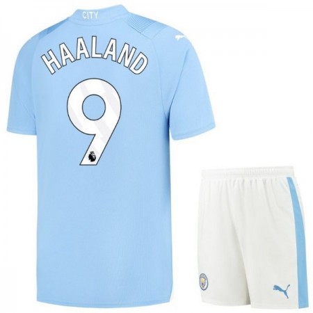 Camisola Manchester City 2023-24 Haaland 9 Criança 1º Equipamento Manga Curta